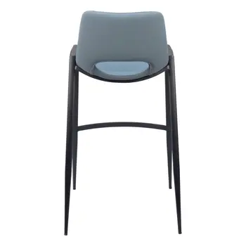 Set of Two 30" Blue And Black Faux Leather And Steel Low Back Bar Height Bar Chairs