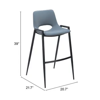 Set of Two 30" Blue And Black Faux Leather And Steel Low Back Bar Height Bar Chairs