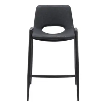 Set of Two 26" Black Faux Leather And Steel Low Back Counter Height Bar Chairs
