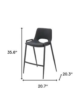 Set of Two 26" Black Faux Leather And Steel Low Back Counter Height Bar Chairs