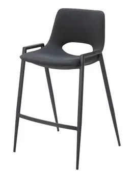 Set of Two 26" Black Faux Leather And Steel Low Back Counter Height Bar Chairs
