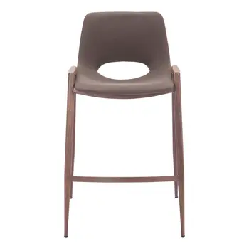Set of Two 26" Brown Faux Leather And Steel Low Back Counter Height Bar Chairs