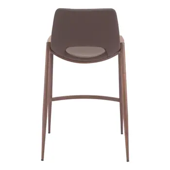 Set of Two 26" Brown Faux Leather And Steel Low Back Counter Height Bar Chairs