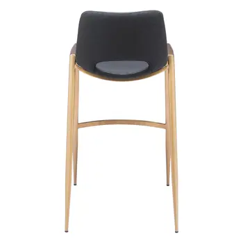 Set of Two 30" Black and Gold Faux Leather and Steel Low Back Bar Height Bar Chairs