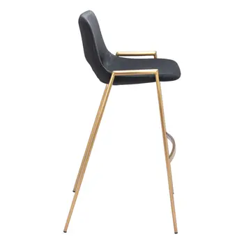 Set of Two 30" Black and Gold Faux Leather and Steel Low Back Bar Height Bar Chairs