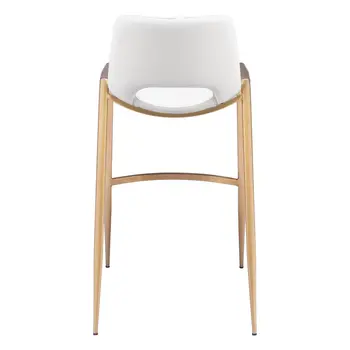 Set of Two 30" White And Gold Faux Leather And Steel Low Back Bar Height Bar Chairs