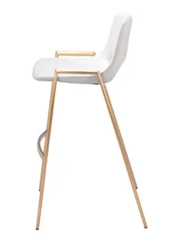 Set of Two 30" White And Gold Faux Leather And Steel Low Back Bar Height Bar Chairs
