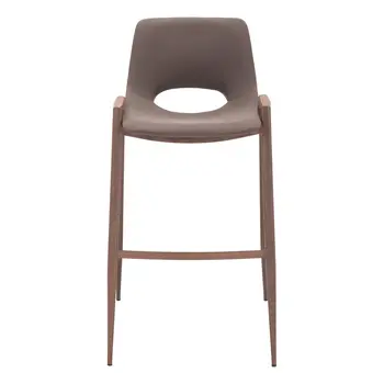 Set of Two 30" Brown Faux Leather And Steel Low Back Bar Height Bar Chairs