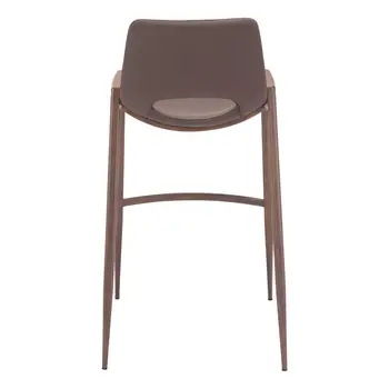 Set of Two 30" Brown Faux Leather And Steel Low Back Bar Height Bar Chairs