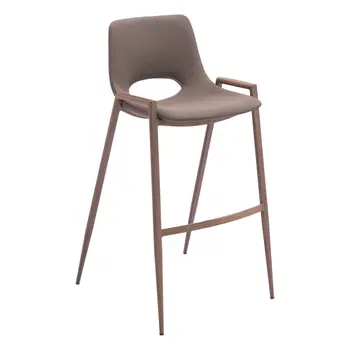 Set of Two 30" Brown Faux Leather And Steel Low Back Bar Height Bar Chairs