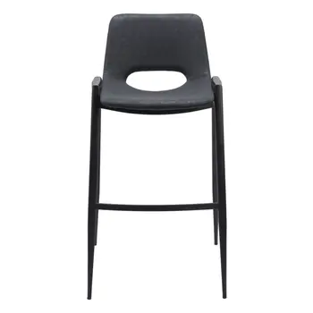 Set of Two 30" Black Faux Leather And Steel Low Back Bar Height Bar Chairs