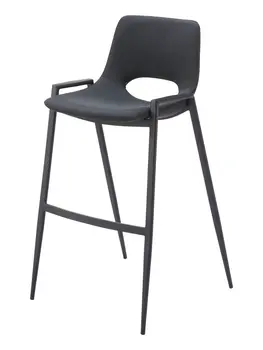 Set of Two 30" Black Faux Leather And Steel Low Back Bar Height Bar Chairs