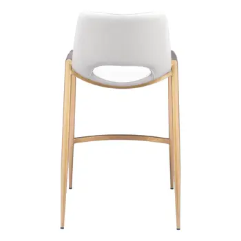 Set of Two 26" White And Gold Faux Leather And Steel Low Back Counter Height Bar Chairs