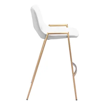 Set of Two 26" White And Gold Faux Leather And Steel Low Back Counter Height Bar Chairs