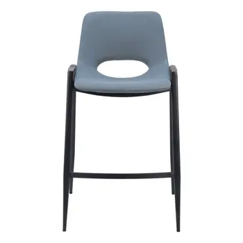 Set of Two 26" Blue And Black Faux Leather And Steel Low Back Counter Height Bar Chairs