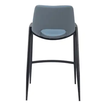 Set of Two 26" Blue And Black Faux Leather And Steel Low Back Counter Height Bar Chairs