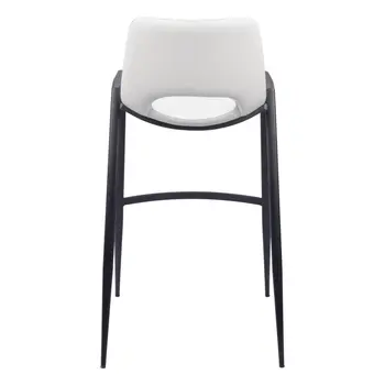 Set of Two 30" White and Black Faux Leather and Steel Low Back Bar Height Bar Chairs