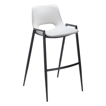 Set of Two 30" White and Black Faux Leather and Steel Low Back Bar Height Bar Chairs