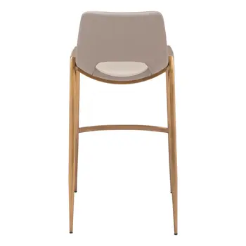 Set of Two 30" Beige And Gold Faux Leather And Steel Low Back Bar Height Bar Chairs