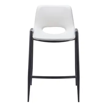 Set of Two 26" White and Black Faux Leather and Steel Low Back Counter Height Bar Chairs