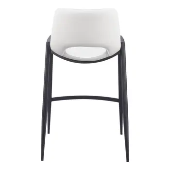 Set of Two 26" White and Black Faux Leather and Steel Low Back Counter Height Bar Chairs