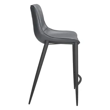 Set of Two 26" Dark Gray And Black Faux Leather And Steel Counter Height Bar Chairs