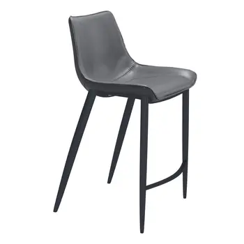 Set of Two 26" Dark Gray And Black Faux Leather And Steel Counter Height Bar Chairs