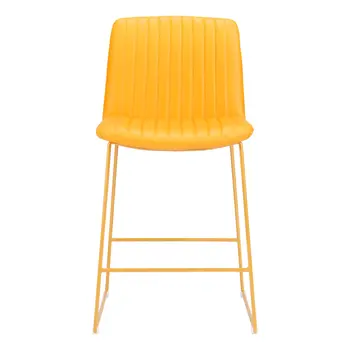 Set of Two 26" Yellow Faux Leather And Steel Counter Height Bar Chairs