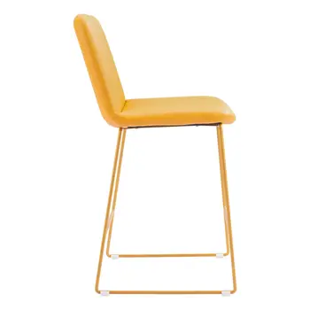 Set of Two 26" Yellow Faux Leather And Steel Counter Height Bar Chairs