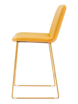 Set of Two 26" Yellow Faux Leather And Steel Counter Height Bar Chairs
