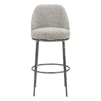 32" Gray And Black Fabric And Steel Bar Height Swivel Bar Chair