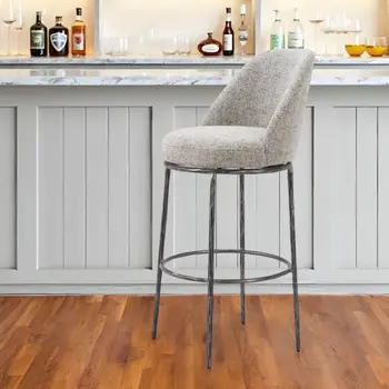 32" Gray And Black Fabric And Steel Bar Height Swivel Bar Chair