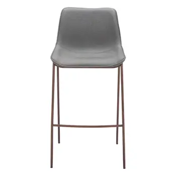 Set of Two 30" Slate Gray and Brown Faux Leather and Steel Bar Height Bar Chairs