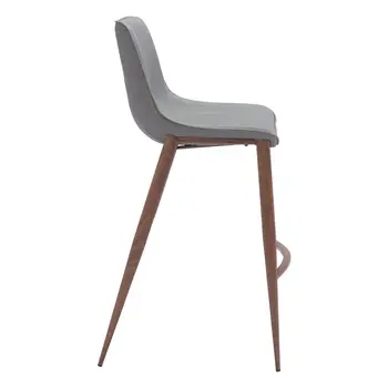 Set of Two 30" Slate Gray and Brown Faux Leather and Steel Bar Height Bar Chairs