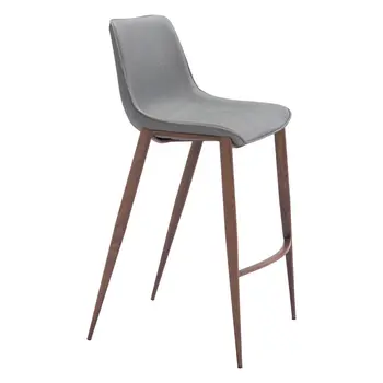 Set of Two 30" Slate Gray and Brown Faux Leather and Steel Bar Height Bar Chairs