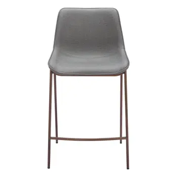 Set of Two 26" Slate Gray and Brown Faux Leather and Steel Counter Height Bar Chairs