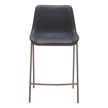 Set of Two 26" Black And Brown Faux Leather And Steel Counter Height Bar Chairs