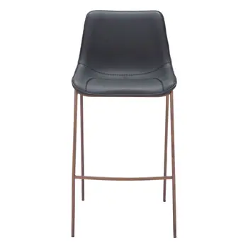 Set of Two 30" Black And Brown Faux Leather And Steel Bar Height Bar Chairs