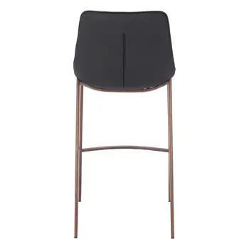 Set of Two 30" Black And Brown Faux Leather And Steel Bar Height Bar Chairs