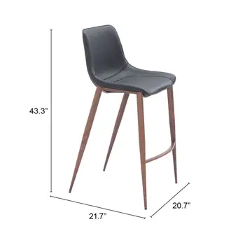 Set of Two 30" Black And Brown Faux Leather And Steel Bar Height Bar Chairs