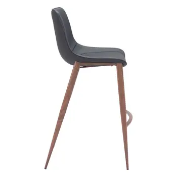 Set of Two 30" Black And Brown Faux Leather And Steel Bar Height Bar Chairs