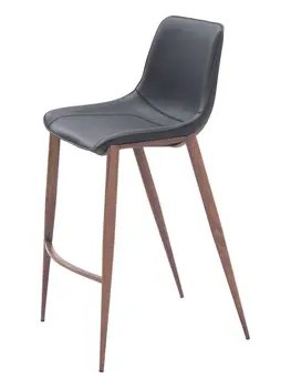 Set of Two 30" Black And Brown Faux Leather And Steel Bar Height Bar Chairs