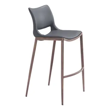 Set of Two 29" Dark Gray and Walnut Faux Leather and Steel Low Back Counter Height Bar Chairs
