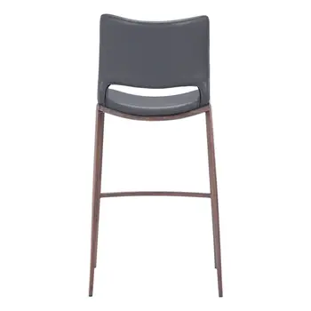 Set of Two 29" Dark Gray and Walnut Faux Leather and Steel Low Back Counter Height Bar Chairs