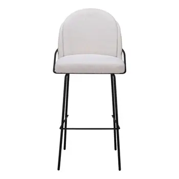 Set of Two 30" Ivory And Black Shearling And Steel Bar Height Bar Chairs