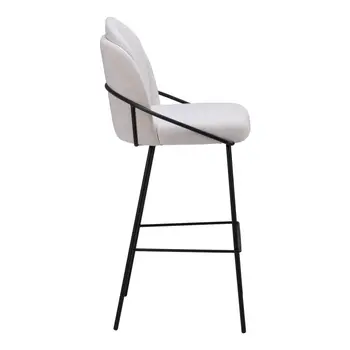 Set of Two 30" Ivory And Black Shearling And Steel Bar Height Bar Chairs