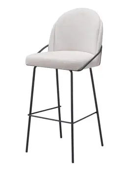 Set of Two 30" Ivory And Black Shearling And Steel Bar Height Bar Chairs