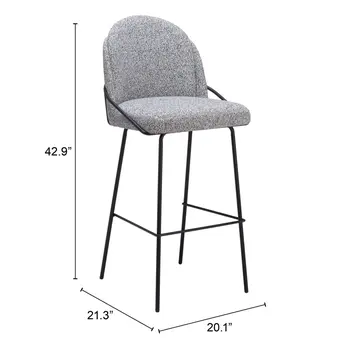 Set of Two 30" Light Gray And Black Shearling And Steel Bar Height Bar Chairs