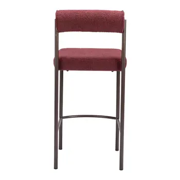 Set of Two 26" Red and Bronze Shearling and Steel Low Back Counter Height Bar Chairs