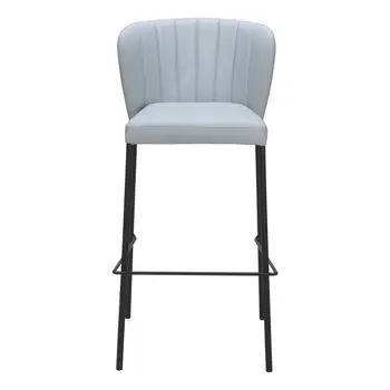 Set of Two 29" Gray And Black Faux Leather And Steel Bar Height Bar Chairs